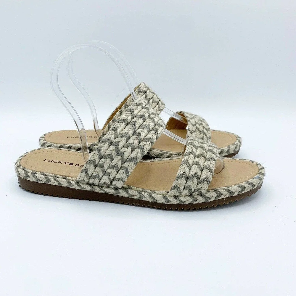 Lucky Brand Sandal Green‎ Decime Espadrille Jute Woven Slide Sandals